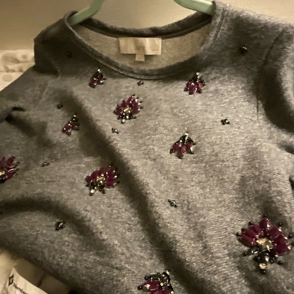 Ann Taylor loft small petite crew neck Sweater grey w/ purple amethyst gems - Picture 6 of 10